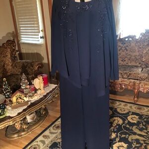 Glamorous Coldwater Creek 3 Piece Pant Suit S W18 Navy Blue Elegantly Beaded